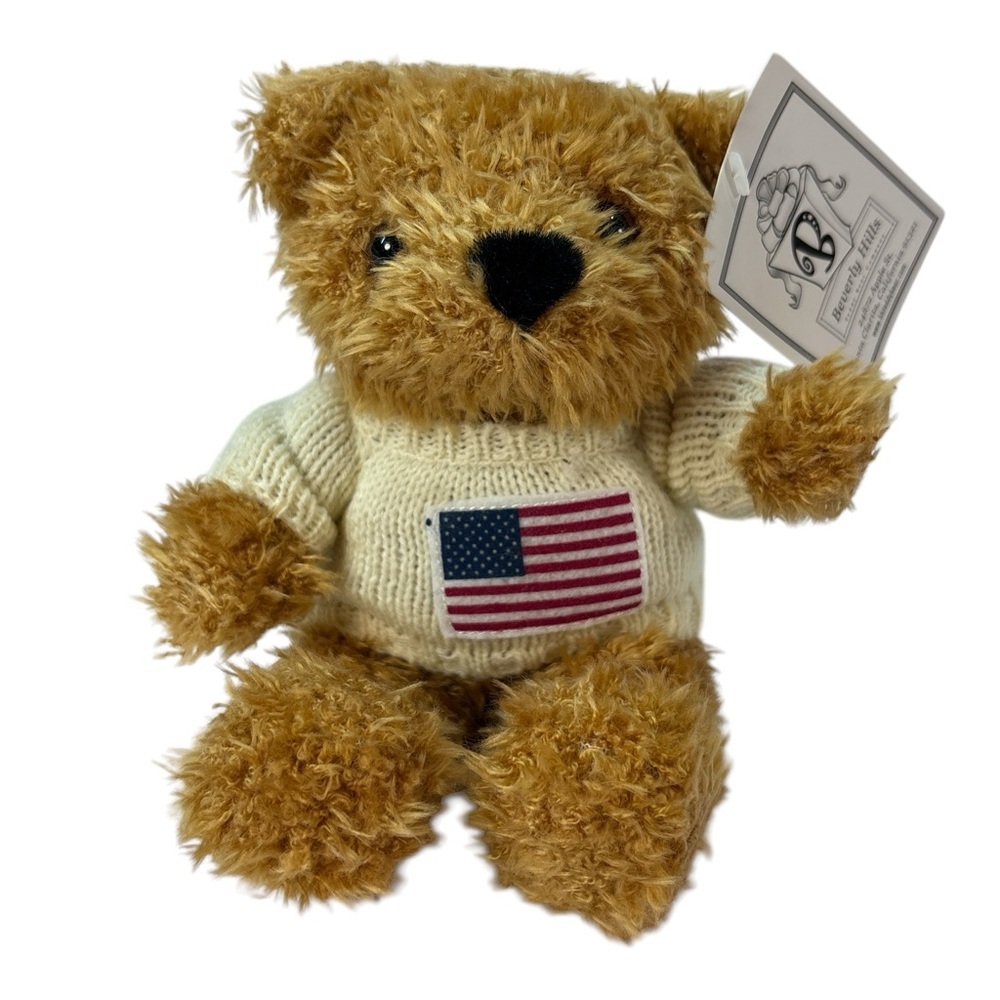 Beverly Hills Teddy Bear Co Plush Stuffed Animal Toy Doll Sweater W/Flag  NWT